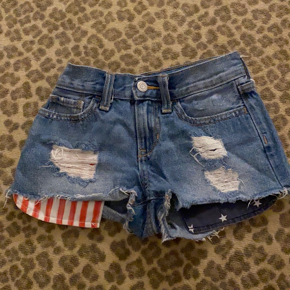 american flag ripped jean shorts
